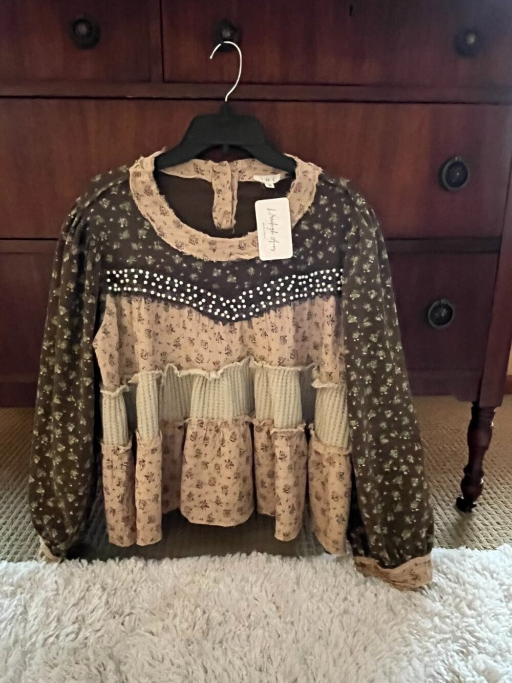 POL Genevieve Baby Toll Top, Olive/Tan/Cream, Size Small, LIKE NEW - Picture 2 of 13